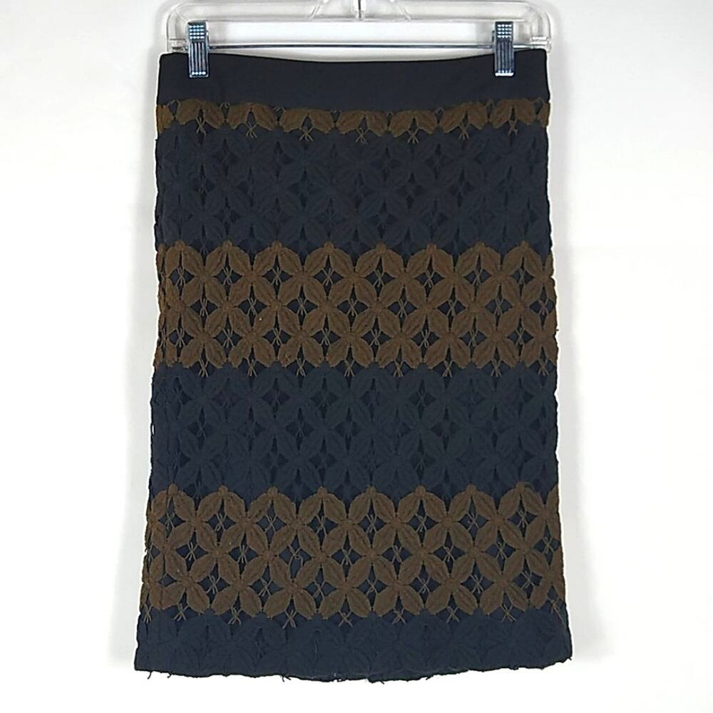 LOFT Striped Floral Crochet Pencil Skirt Sz 2